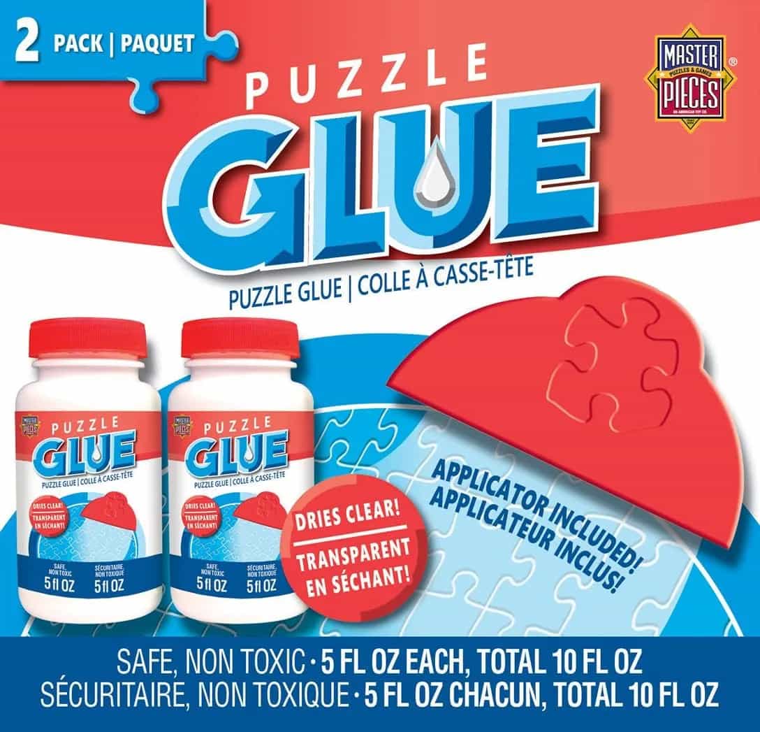 Masterpieces – Pegamento para rompecabezas con esparcidor de plástico ancho, fácil de aplicar, se seca rápido y transparente, protege los rompecabezas terminados, soluble en agua, paquete de 2, 5 onza