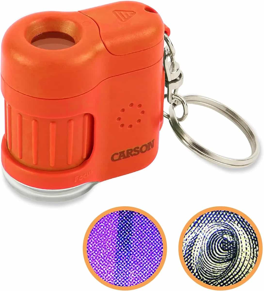MicroMini naranja, llavero de microscopio de bolsillo | Linterna incorporada con luz UV y LED - Herramienta educativa STEM (MM-280O)