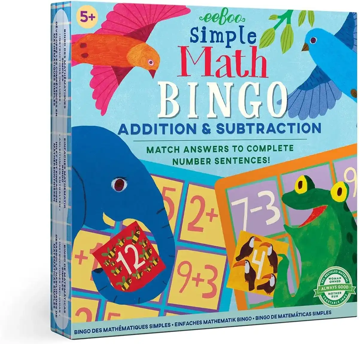 eeBoo: Juego de bingo matemático simple para niños mayores de 5 años, juego de aprendizaje de sumas y restas que desarrolla habilidades y conversación