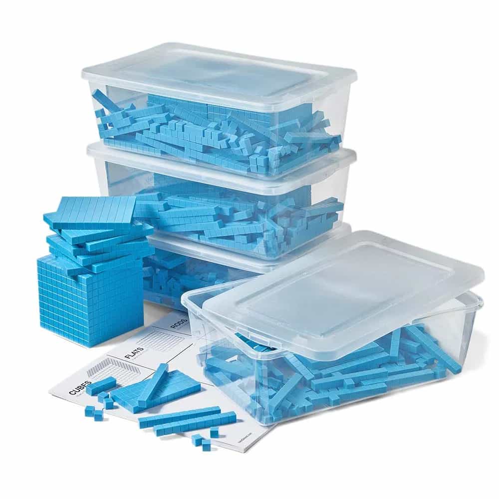 hand2mind Juego completo de diez bloques de base de plástico azul, bloques de valor posicional, cubos de conteo para matemáticas para niños, juego de aula de diez bloques de base, bloques de matemátic