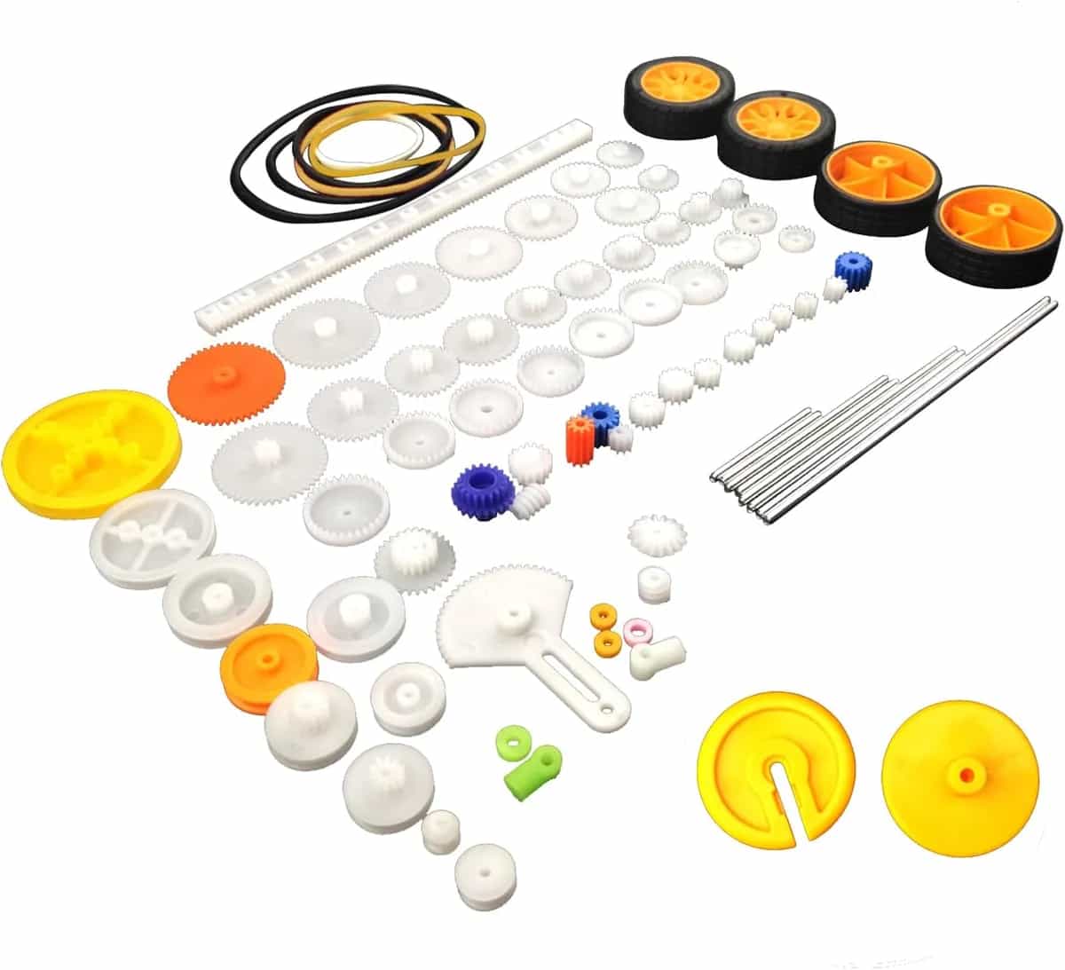 Kit de 82 piezas de engranajes de plástico EUDAX - Set de accesorios surtidos de engranajes DIY para motor de juguete, auto, robot, diversos ejes, correas y bujes