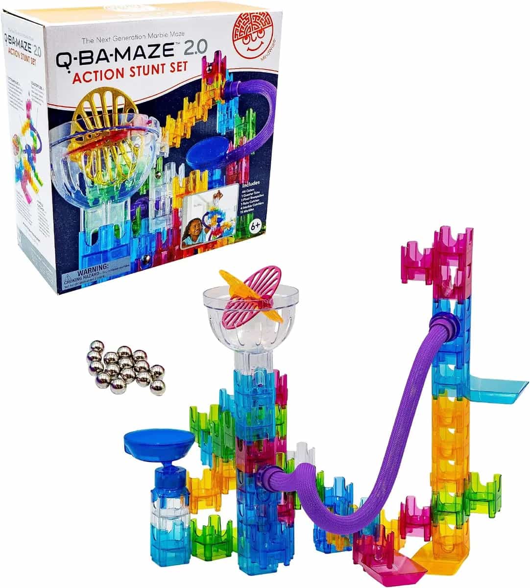 Set de acrobacias MindWare Q-BA-Maze Action, laberinto de canicas de nueva generación para niños - carrera de canicas STEM - Recomendado para mayores de 6 años - Regalo educativo para niños y niñas