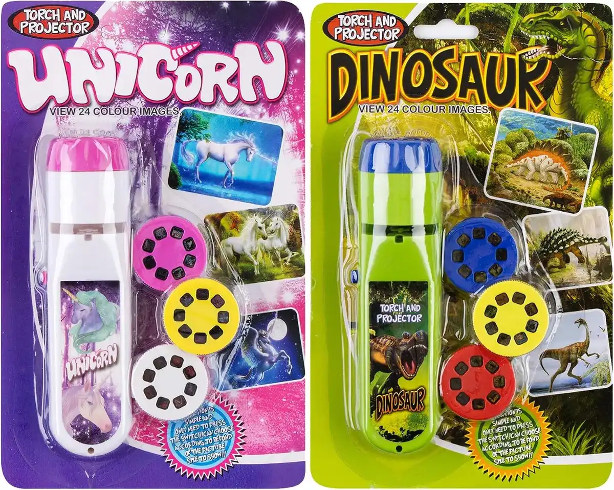 Linterna proyectora de diapositivas Georgie Porgy para niños, juguete educativo, set de ciencia, lámpara nocturna para pared, techo y carpas, regalo para niños y niñas (Dinosaurio + Unicornio)