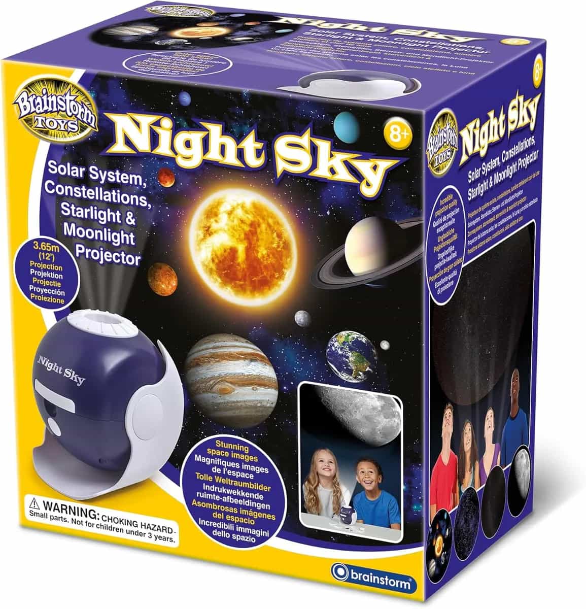 Brainstorm Toys: Proyector de cielo nocturno - Sistema solar, constelaciones, luz de estrellas y luz de luna - Proyección de 12 pies