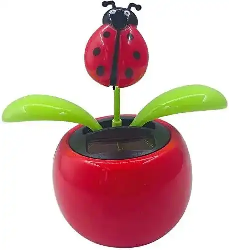 Taotenish Flor Bailarina con Energía Solar Columpio Bailarina Animada Juguete Decoración del Coche para el Tablero del Automóvil Decoración del Escritorio de Oficina - Mariquita