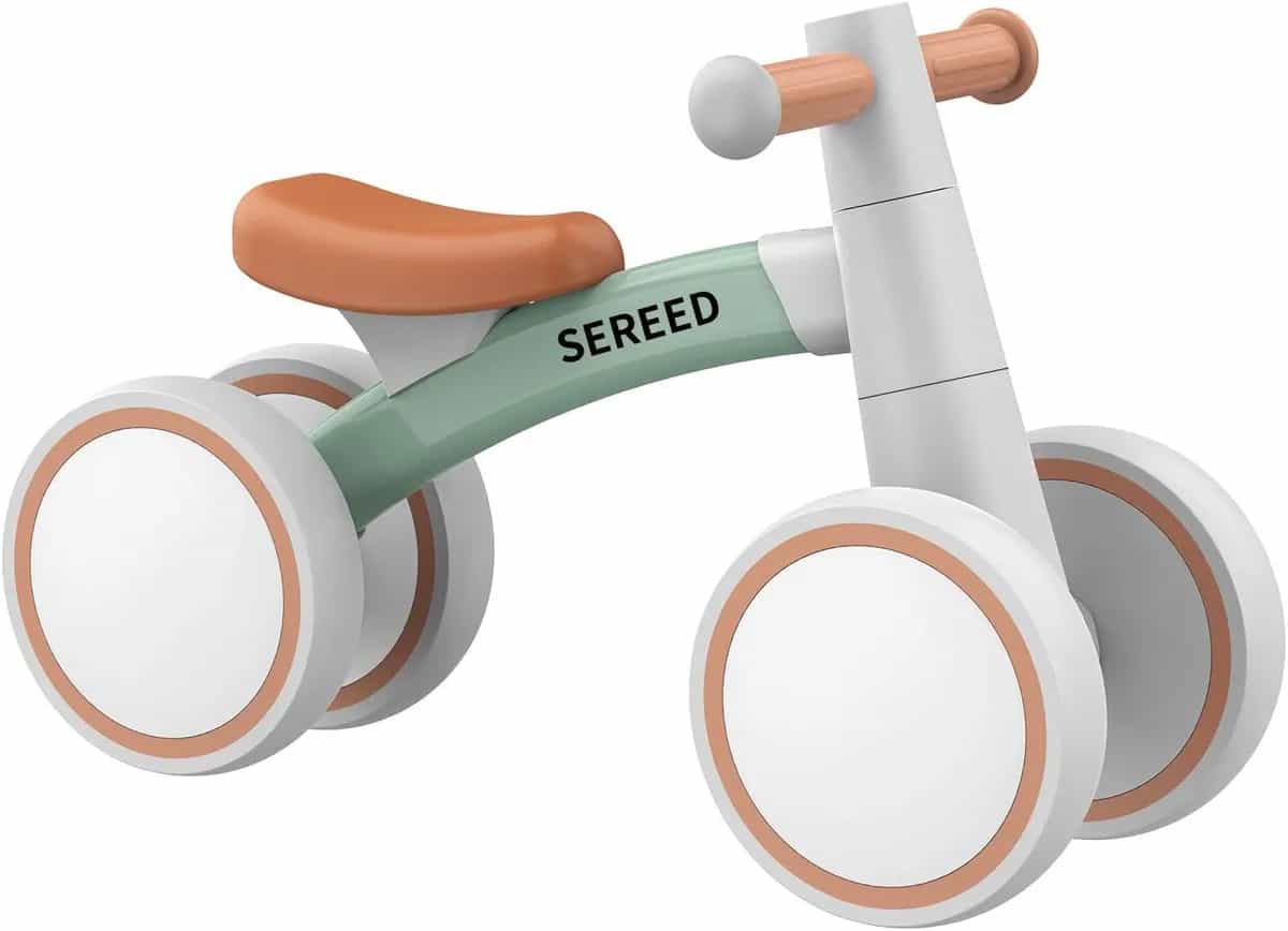 SEREED Bicicleta de equilibrio para bebé para niño de 1 año, juguete de regalo para el primer cumpleaños | Bicicleta para niños de 12 a 24 meses, primer paseo de aprendizaje con juguetes, andador para