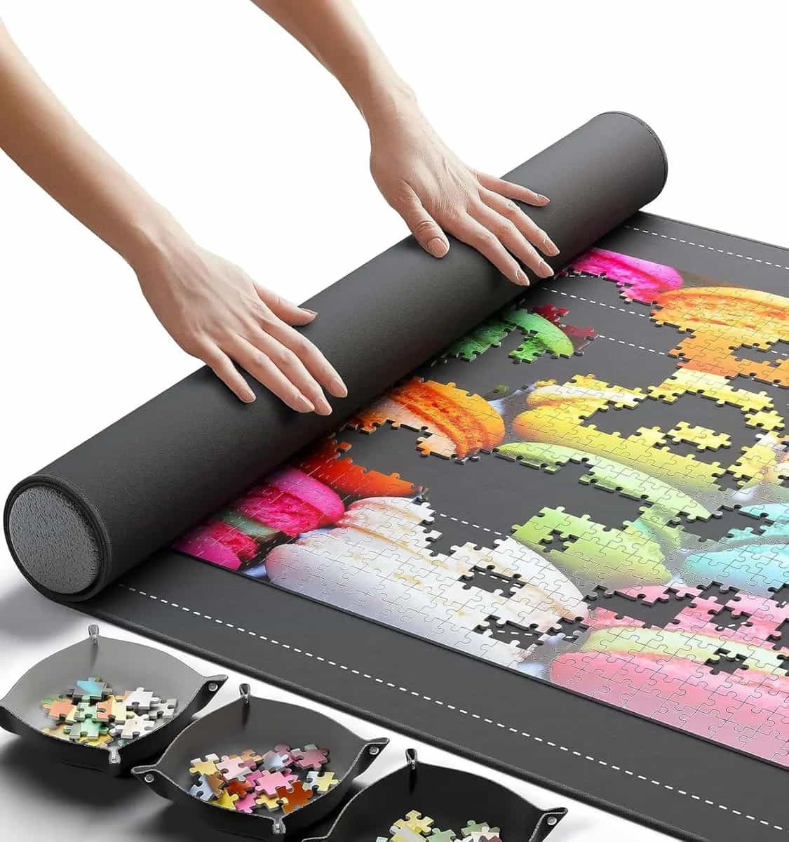 El Original Newverest - Tapete para rompecabezas enrollable, almohadilla protectora de 46 x 26 pulgadas, portátil, hasta 1500 piezas, con parte inferior de goma antideslizante y parte superior lisa +