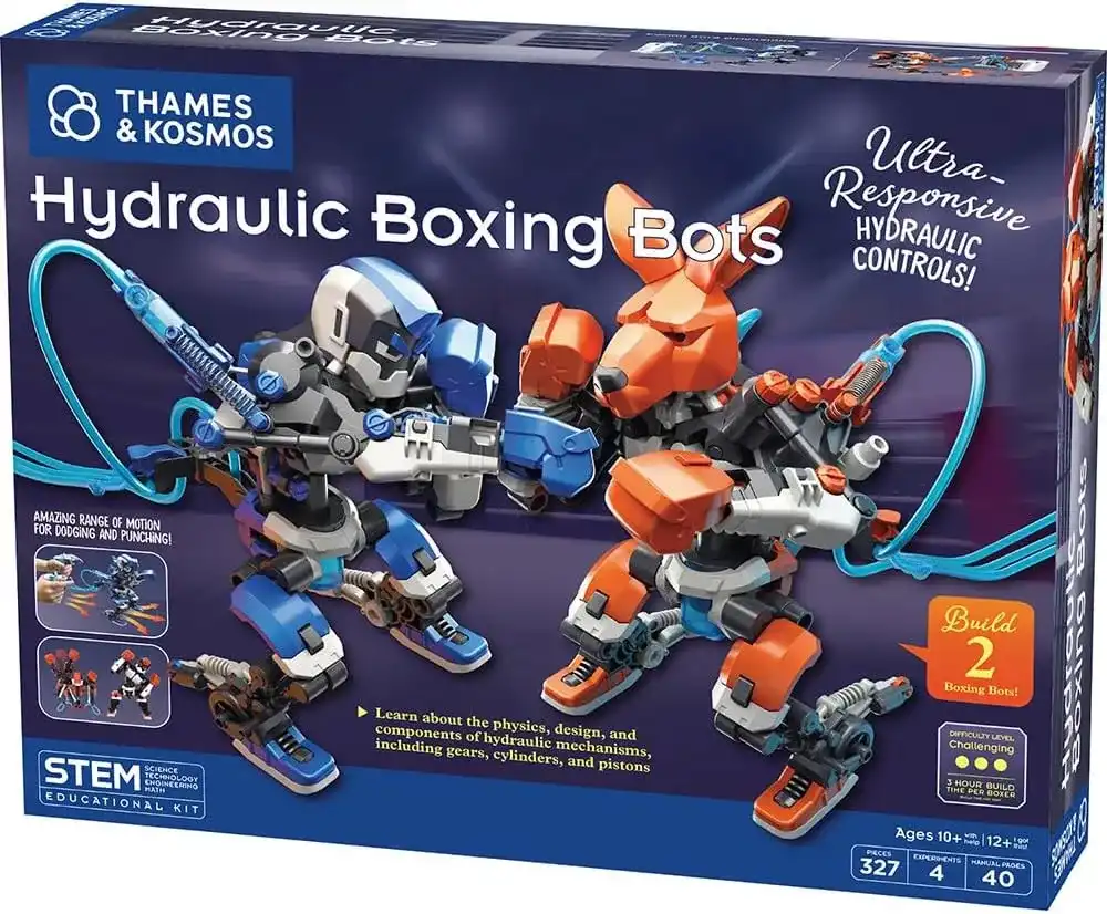 Kit de experimento STEM de robots de boxeo hidráulicos Thames & Kosmos | ¡Construye dos robots de boxeo hidráulicos! | Explore los sistemas impulsados por agua | ¡Desafía a un amigo a un duelo de ro