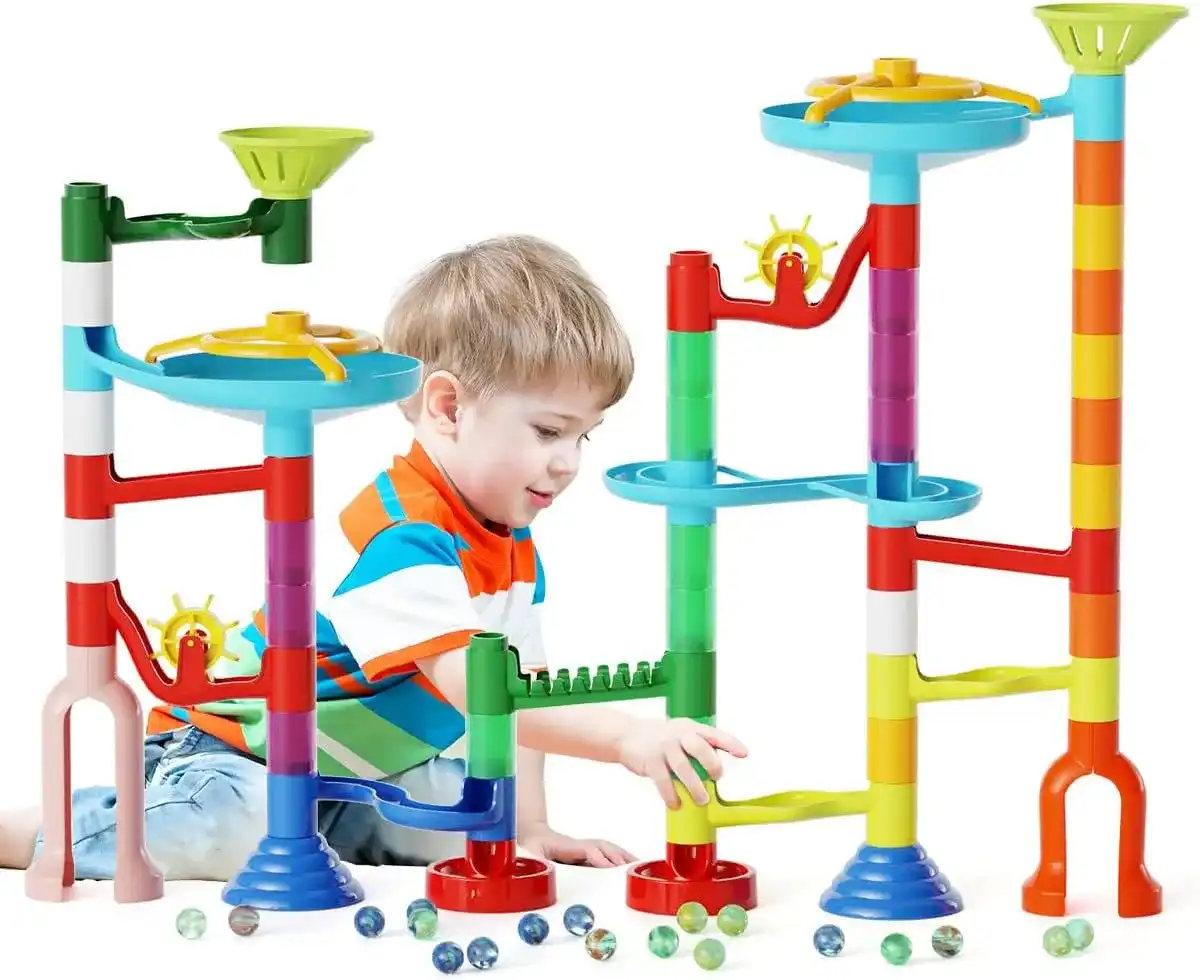 Juguete de carrera de canicas MaxTronic, 110 piezas, kit de laberinto de mármol STEM, juguete educativo de aprendizaje para niños, bloques de construcción de ferrocarril de carreras Mable con 60 canic