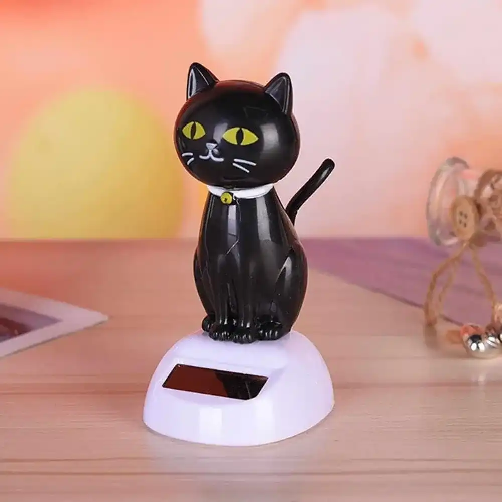 Black Solar Cat Kits Doll Dancing Cat Figure Car Ornament,Dancing Kits Ornament Solar Powered Car Dashboard Interior Decoration Desktop Decor Gift Window Party Car Desk Home Learning and Education