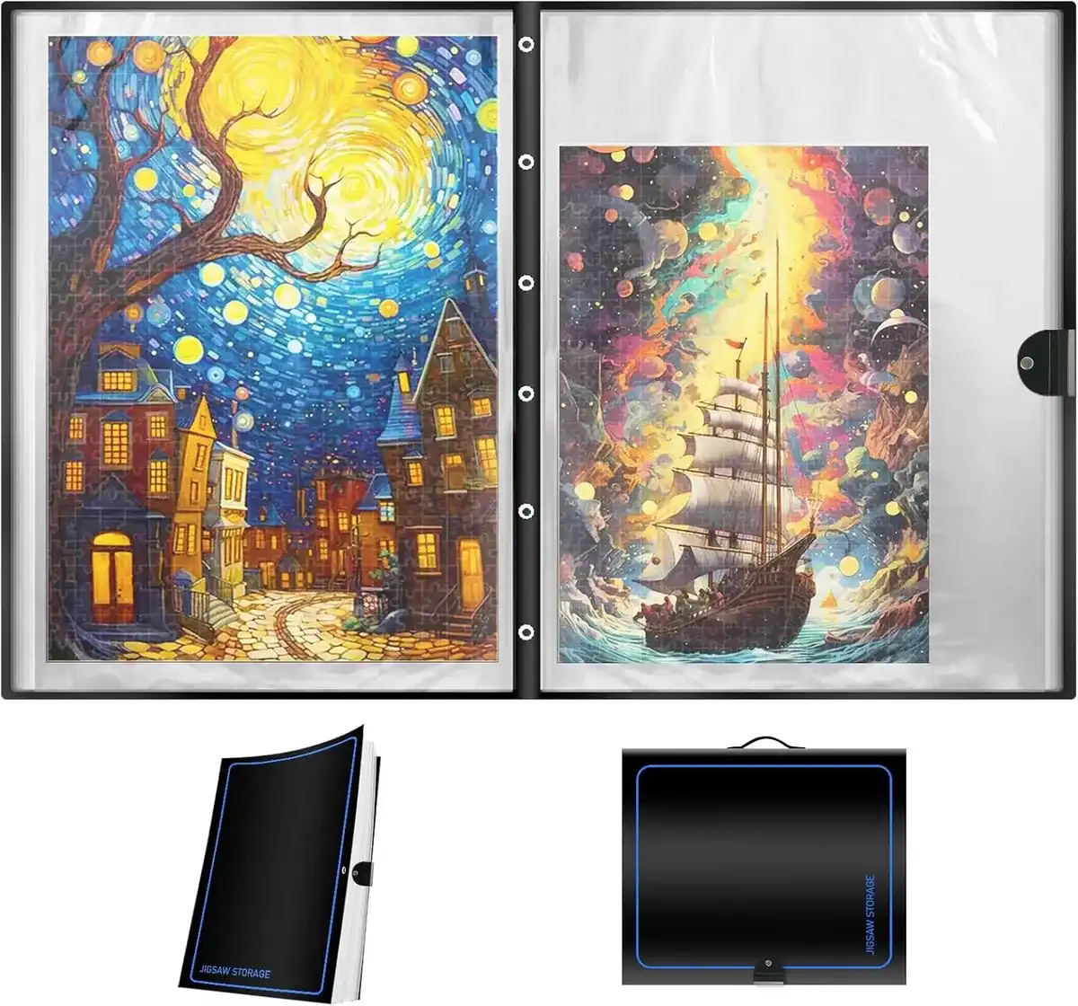 Carpeta de rompecabezas de 25.98 pulgadas × 30.31 pulgadas – Carpeta de almacenamiento que ahorra espacio para una colección de rompecabezas de 500 a 1000 piezas, capacidad para 20 rompecabezas, bolsi