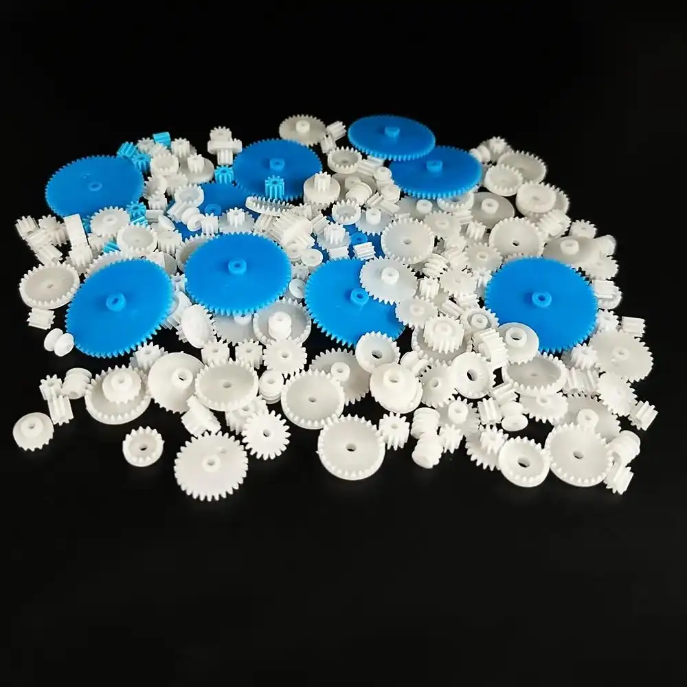 200 PIEZAS Módulo 0,5 Engranaje de plástico Engranaje de husillo de engranaje único Engranajes de motor pequeños para motor de CC RC Coche Robot Modelo de bricolaje Piezas de juguete (blanco, azul)