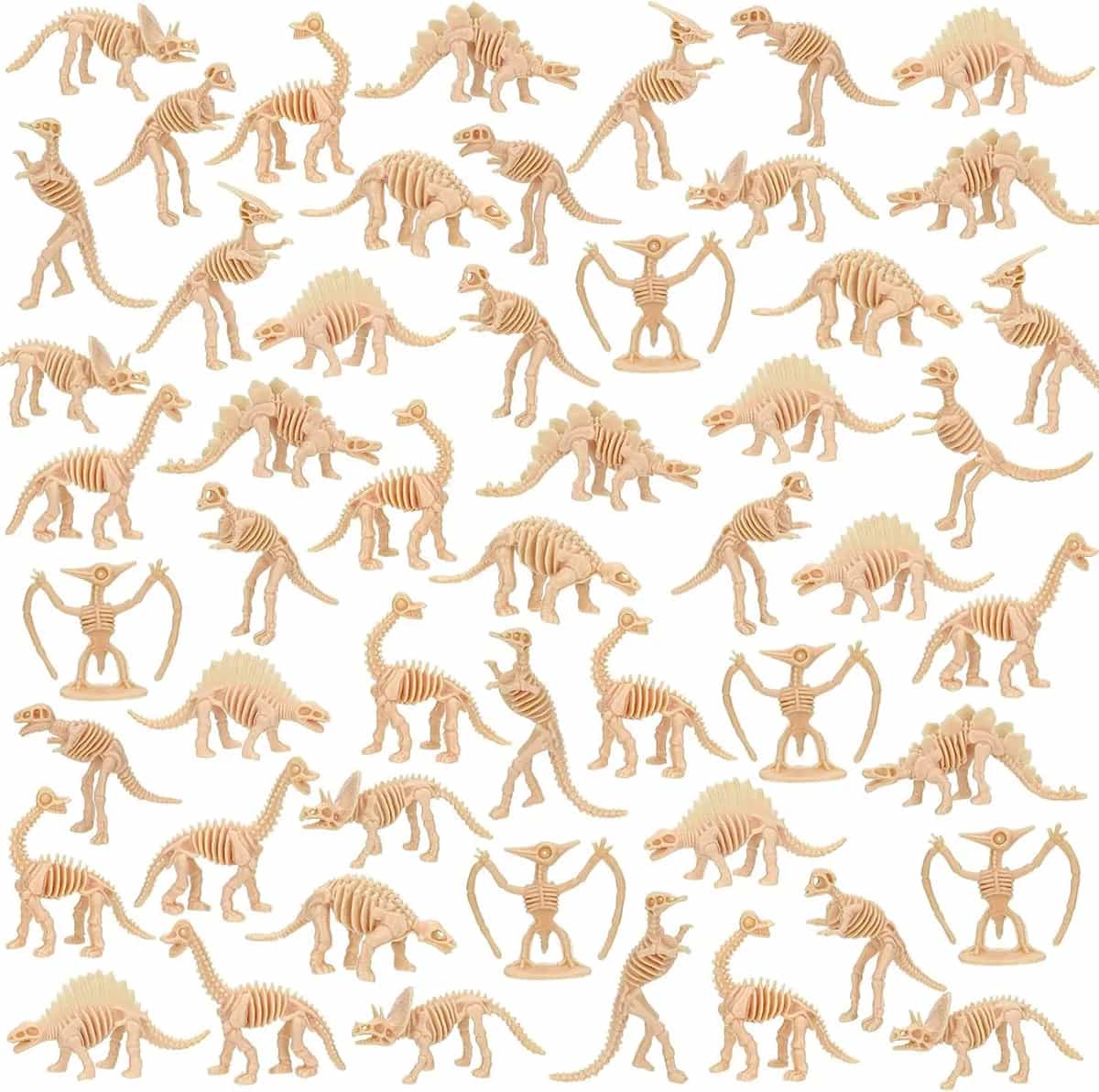 60 piezas de esqueletos fósiles de dinosaurio, figuras de juguetes de esqueleto de dinosaurio surtidos para juegos científicos, decoraciones de recuerdo de fiesta de excavación de arena de dinosaurio