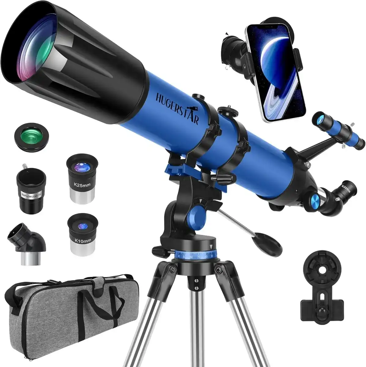 Telescopio para Adultos Alta Potencia, Refractor de 800 mm de Apertura de 90 mm | Telescopios Profesionales, para Principiantes en Astronomía, con Montura AZ, Trípode, Bolsa de Transporte y Filtro Lun