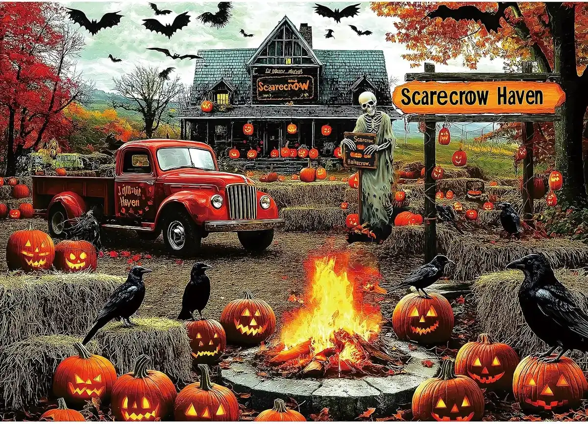 Rompecabezas de Halloween de 1000 piezas para adultos, rompecabezas de espantapájaros fantasma de otoño para adultos, rompecabezas de regalo de casa embrujada, para regalos, juegos de fiesta de cumple