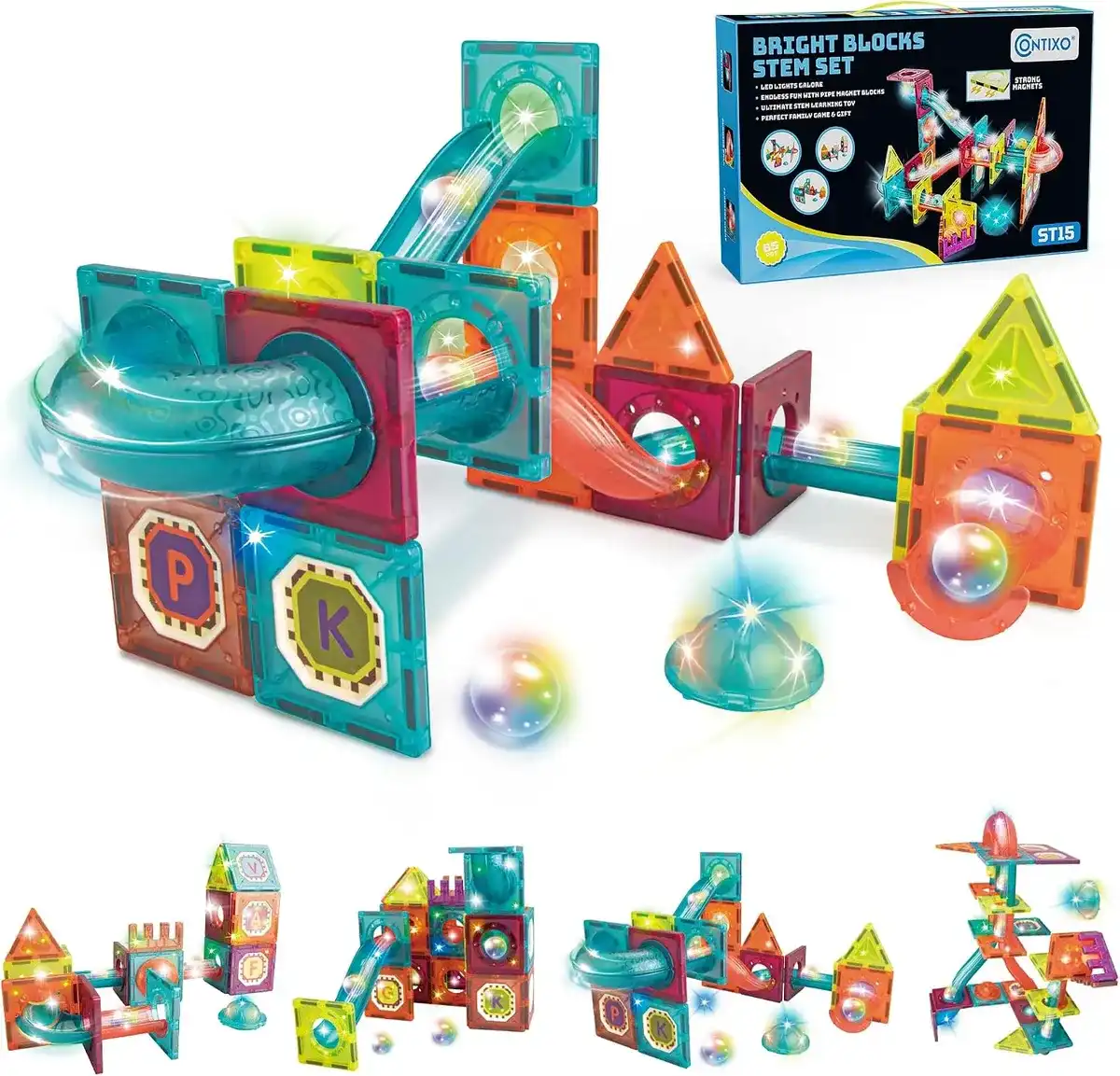 Contixo STEM Juguetes de construcción - 65 piezas de mármol 3D magnético, juego de bloques de construcción educativos apilables, creatividad más allá de la imaginación, juguete inspirador y recreativo