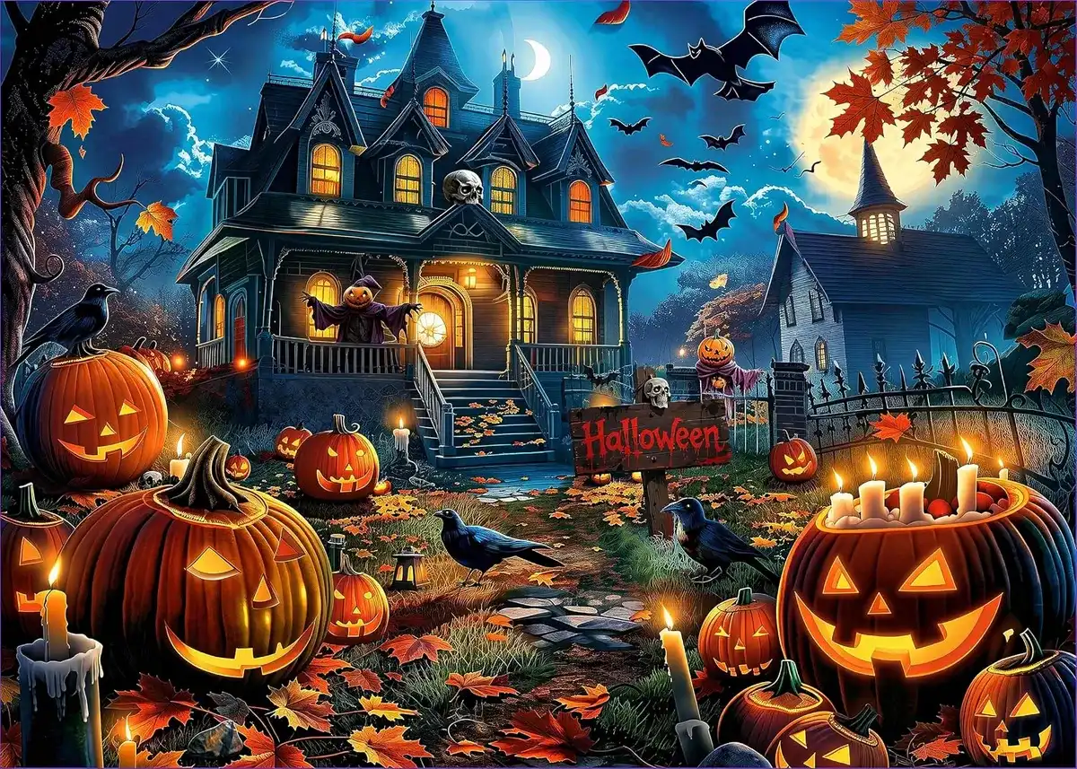 Rompecabezas Nattork 1000 piezas para adultos, casa embrujada de Halloween,desafiantes rompecabezas para adultos para la decoración de Halloween y regalo