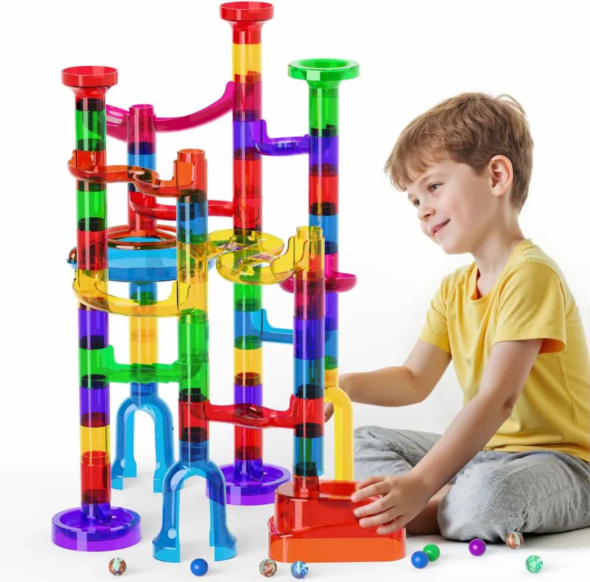 Ifollower Pista de canicas, 109 piezas de juego de laberinto de mármol, juguetes de construcción para niños, mejora Mable Track Race Construction STEM juguete de aprendizaje, cumpleaños para niños niñ