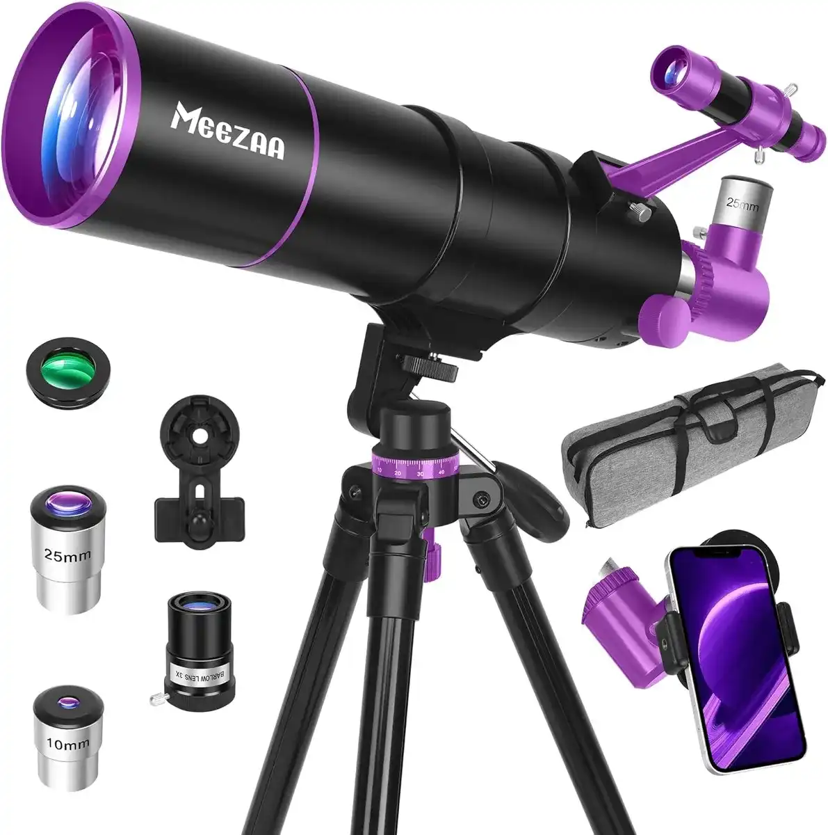 Telescopio para Adultos Alta Potencia, Refractor de 550 mm de Apertura de 90 mm | Telescopios portátiles para niños principiantes en astronomía, con trípode, adaptador para teléfono, bolsa de transpor