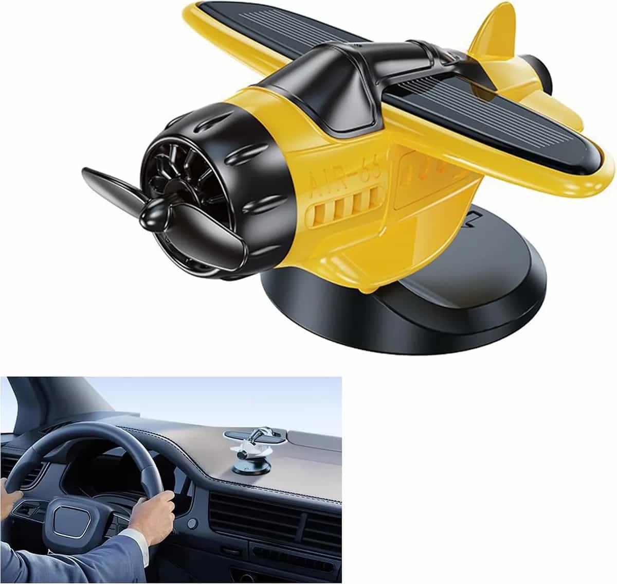 Solar-Powered Moving Airplane Car Decor(Yellow)