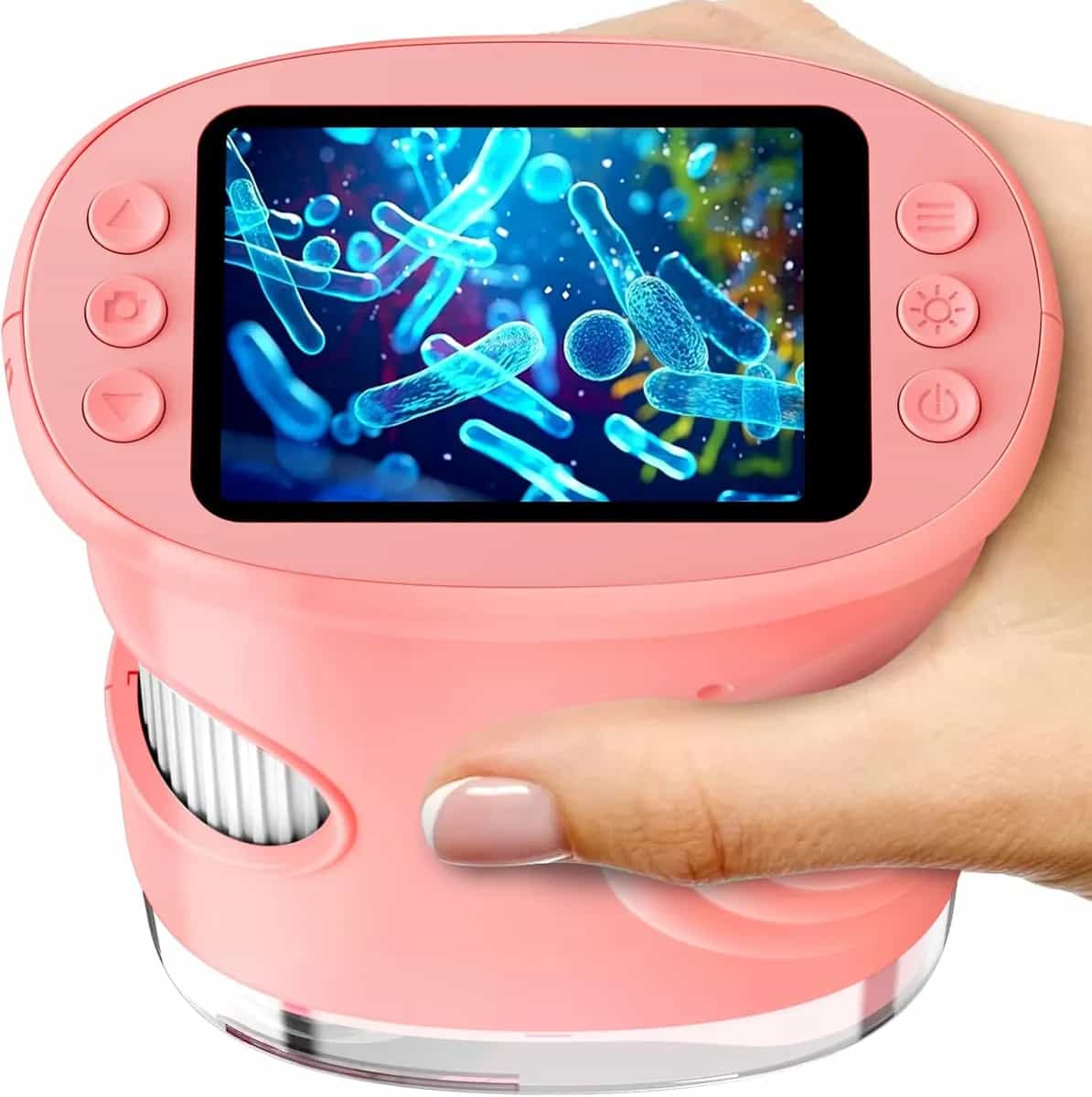 Microscopio para niños con pantalla IPS de 2.0 pulgadas, niñas 1000X regalos de mano al aire libre juguete portátil de laboratorio de ciencias STEM, microscopio digital recargable regalo educativo par