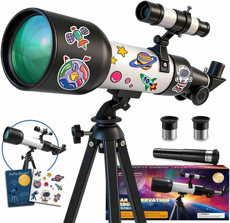 Telescopio para niños, telescopio para principiantes de 60 mm y 90x con trípode