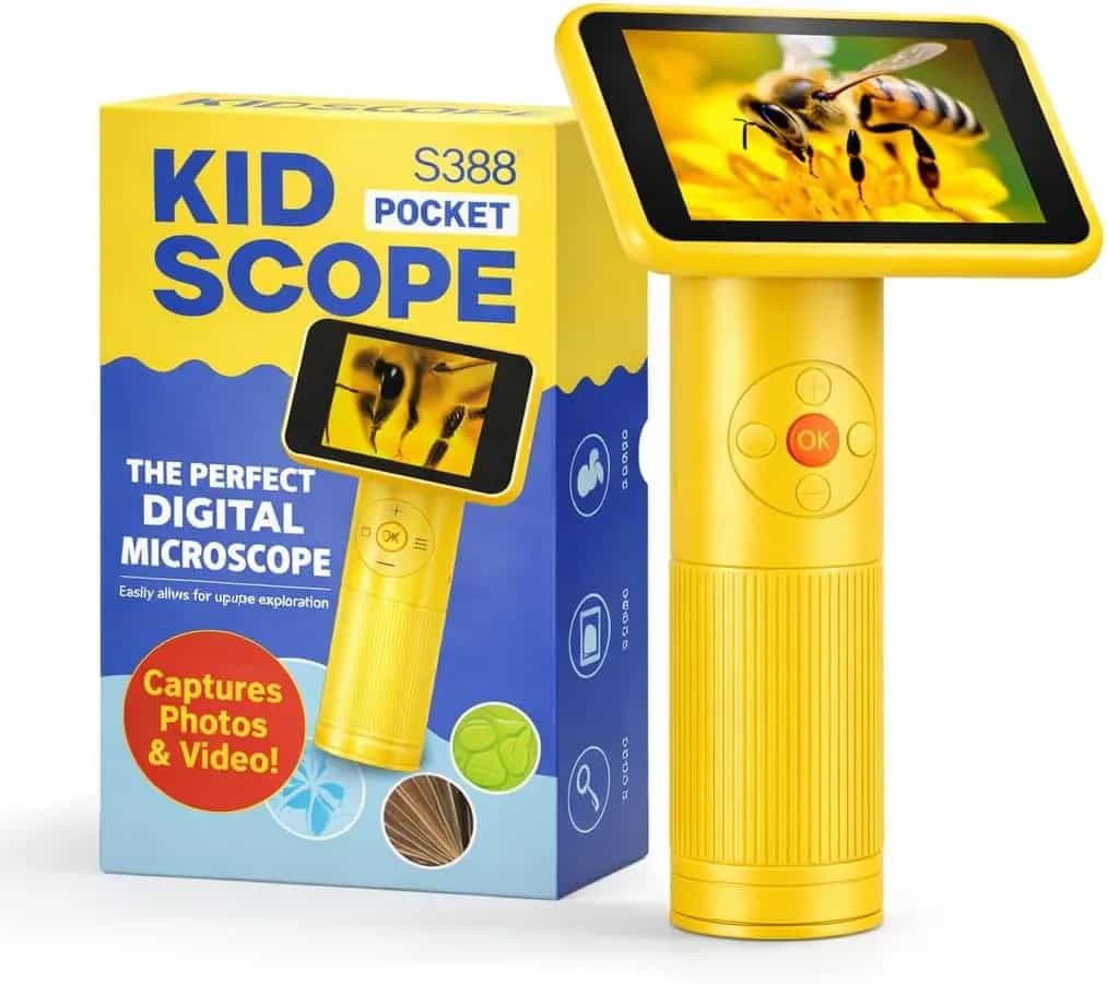 Microscopio para niños, microscopio digital portátil con pantalla de 2,8 pulgadas, fácil enfoque, fotografía y video, hasta 1600x, regalo científico STEM para exploración al aire libre y educación en