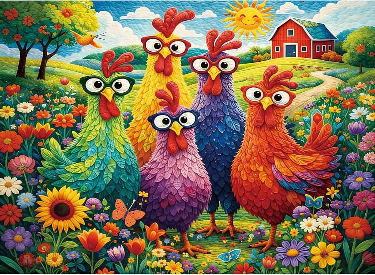 Rompecabezas para adultos de 500 piezas, rompecabezas colorido de gallinas para adultos