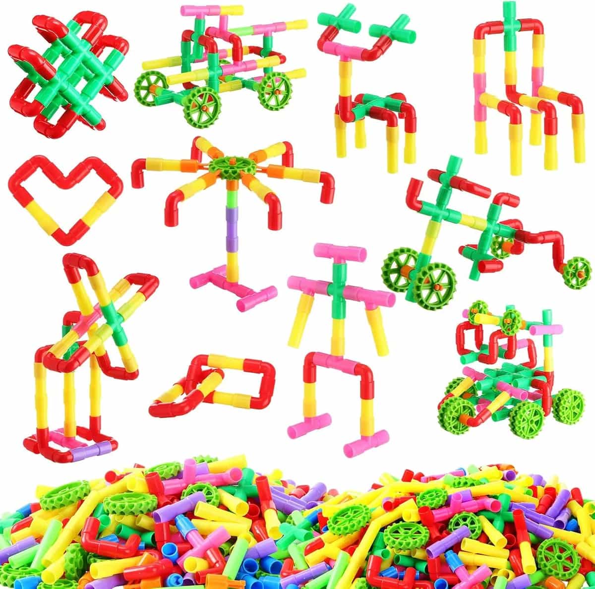 Libima 106 Piezas Bloques de Construcción de Tubos Tubulares para Niños Mayores de 6 Años Juguete de Construcción de Vástagos Juego de Construcción de Juguete de Tubos Coloridos para Niños Pequeños Ap