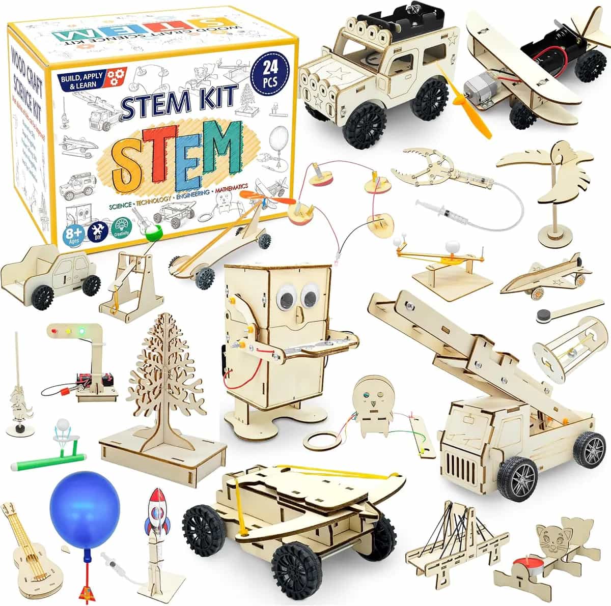 kortes 24 Pack STEM Kits for Classroom, Science Building Project Craft for Ages 8-12, 3D Wooden Model Kit, STEM Toys for Birthday Party Favors School Exchange Gifts Christmas Advent Gifts