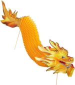 Dragón de papel amarillo para decorar y celebrar fiestas de cumpleaños y festivales chinos.