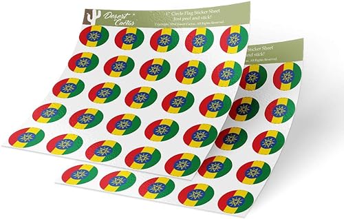 50 pegatinas redondas con la bandera de Etiopía: ¡Un toque etíope para tus objetos favoritos!