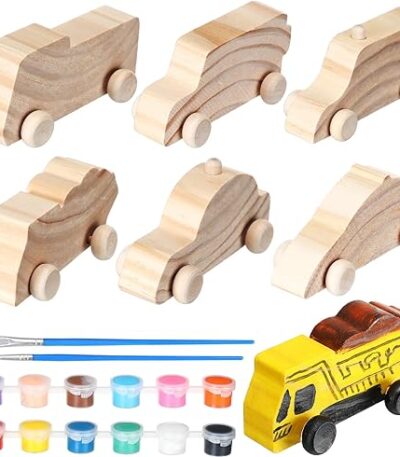 ¡6 autos de madera para pintar y personalizar! Este kit incluye 6 piezas de madera sin terminar