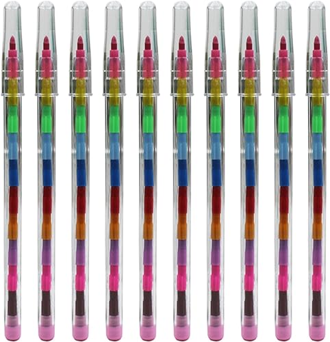 10/24Pcs Set de Crayones en Bloques Apilables; 11 Colores para Dibujar y Colorear sin Desorden