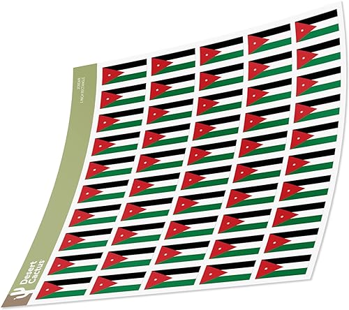 50 calcomanías rectangulares con la bandera de Jordania: ¡Decora tus pertenencias con orgullo jordano!