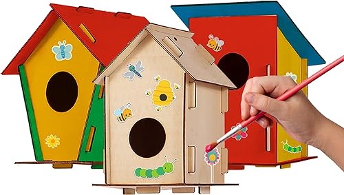 9 kits completos para construir y pintar casas de pájaros de madera para niños