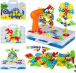 ¡Construye y aprende con este juego de bloques de construcción y taladro! 224 piezas para crear mosaicos y figuras geométricas
