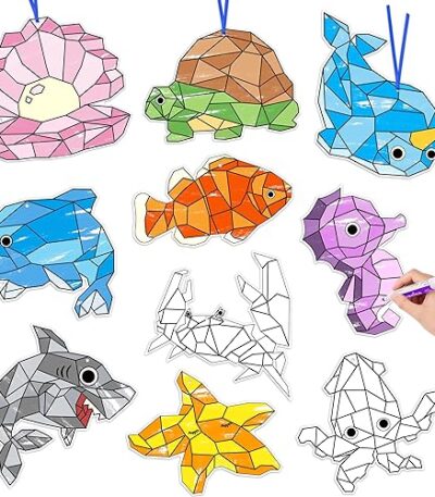 BeYumi Kit de coloreado de animales marinos - 83 piezas para colorear tu propio kit de animales oceánicos para niños