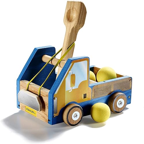 Stanley Jr - Kit de construcción de catapulta de camión para niños JK005-SY: juguete de construcción de madera amarilla para niños