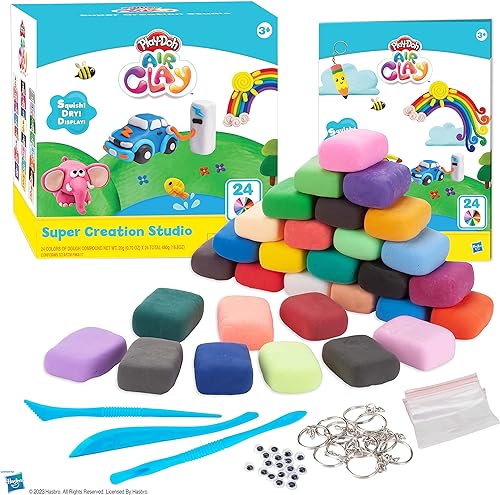 Play-Doh Air Clay Super Creation Studio - 24 piezas de arcilla seca al aire de colores vibrantes para niños