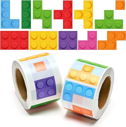 1000 adhesivos de bloques de construcción infantiles; 2 rollos de papel con ladrillos variados