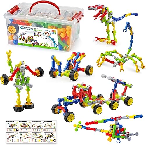 170 bloques de construcción y juguetes educativos STEM con caja de almacenamiento para niños
