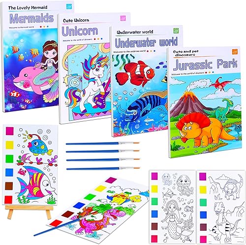 Kit de Pintura Creativa para Pequeños Exploradores: Cuatro Maravillosos Libros de Pintura Acuarela para Colorear