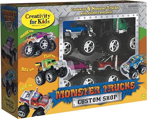 Creativity for Kids: ¡Personaliza 4 mini camiones monstruo! Un taller creativo para pequeños amantes de la velocidad.