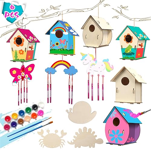 Conjunto de arte y manualidades para niños - Paquete de 6 carillones de viento para casas de pájaros