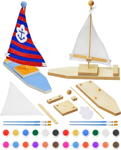 Kit de 10 embarcaciones de madera DIY para pintar y decorar; modelos náuticos artesanales para actividades infantiles