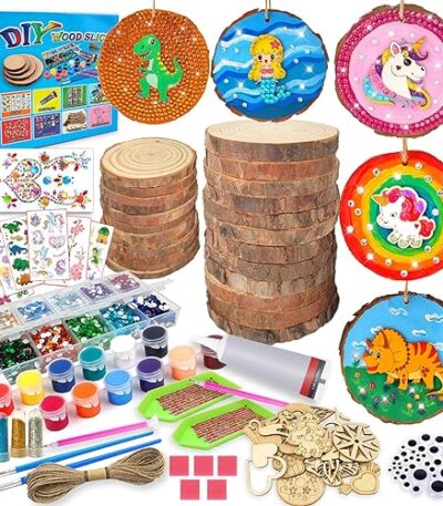 Kits de arte y manualidades con rebanadas de madera y gemas para niños de 6 a 12 años