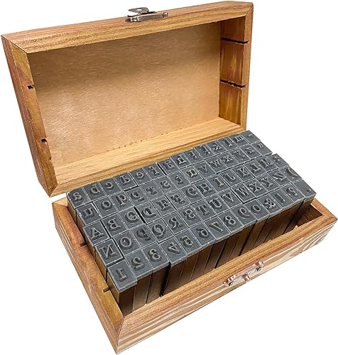 70 sellos de goma con letras y números de madera