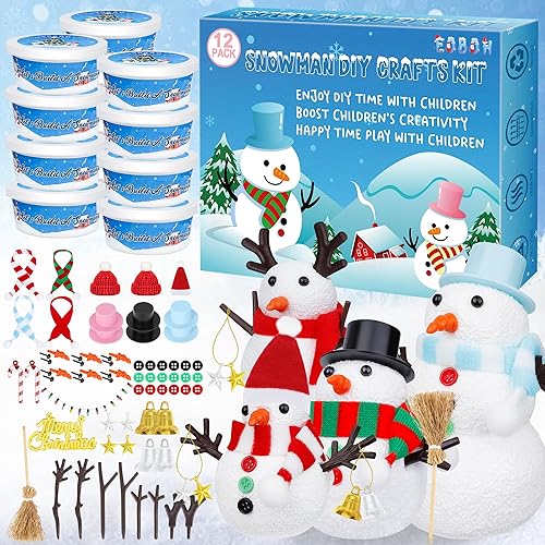 Colección de Muñecos de Nieve Creativos para Niñas y Niños: Paquete de 12 Kits de Manualidades Navideñas para Construir Su Propio Muñeco de Nieve de Invierno y Decorar Interiores