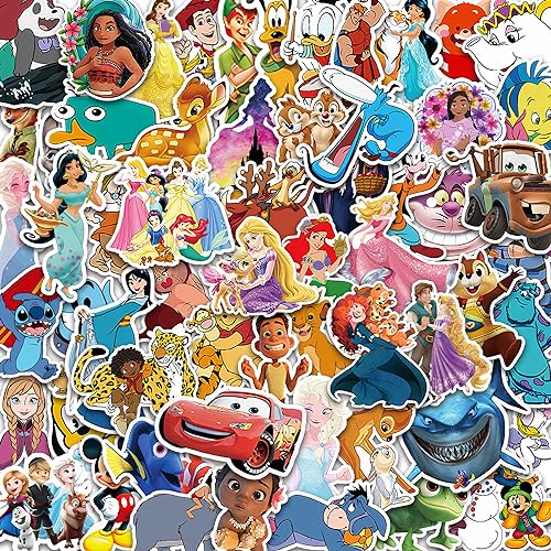 100 pegatinas variadas de dibujos animados; adhesivos kawaii de personajes clásicos para objetos personales